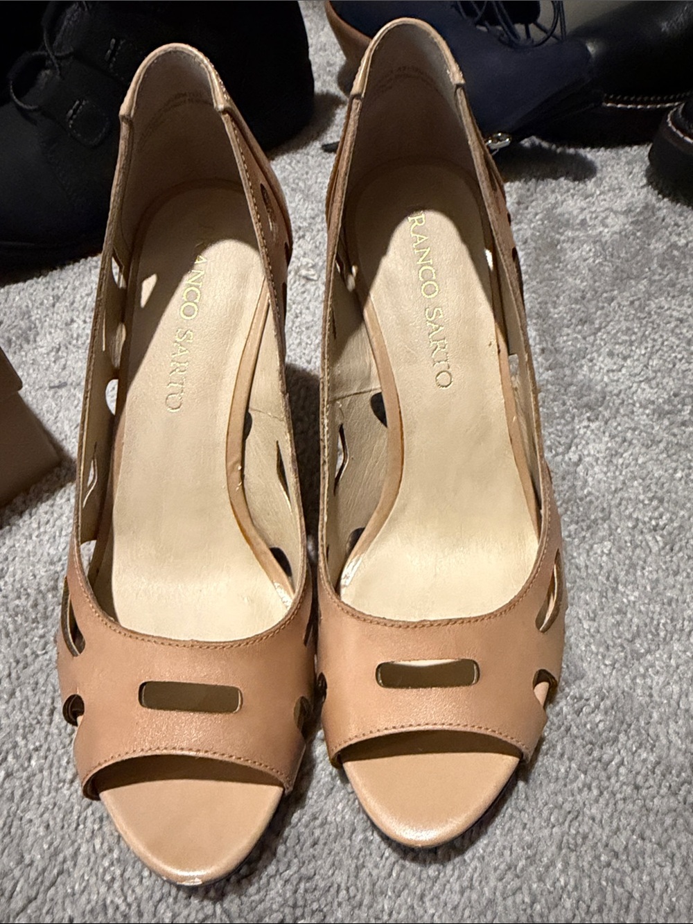 Franco Sarto Nude Tan Peep-Toe Cutout Heels
